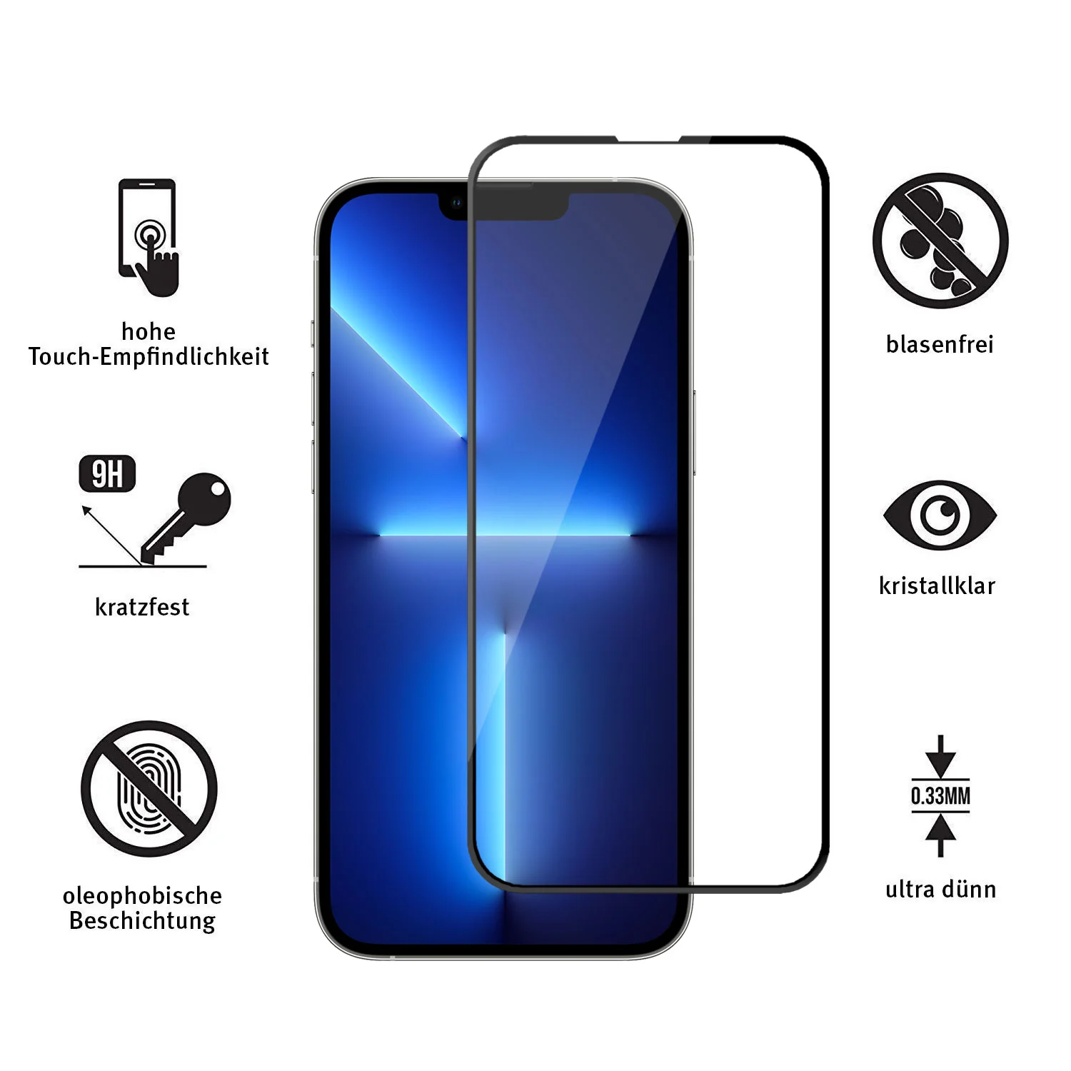 ArktisPRO iPhone 13 Pro FULL COVER Displayschutz GLAS - hüllenfreundlich - 3er Set - Image 3