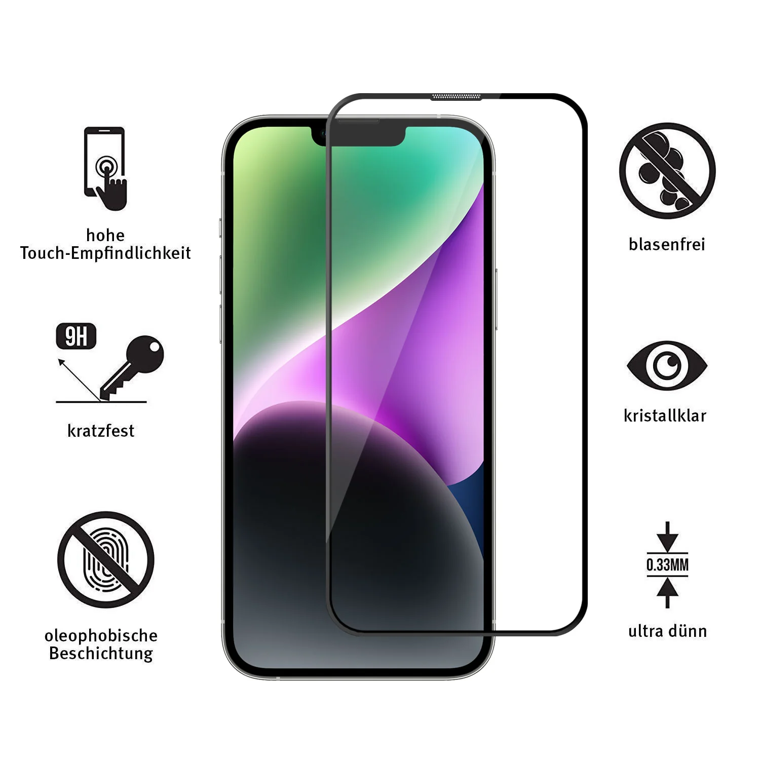 ArktisPRO iPhone 14 FULL COVER Displayschutz GLAS - hüllenfreundlich - 2er Set - Image 3
