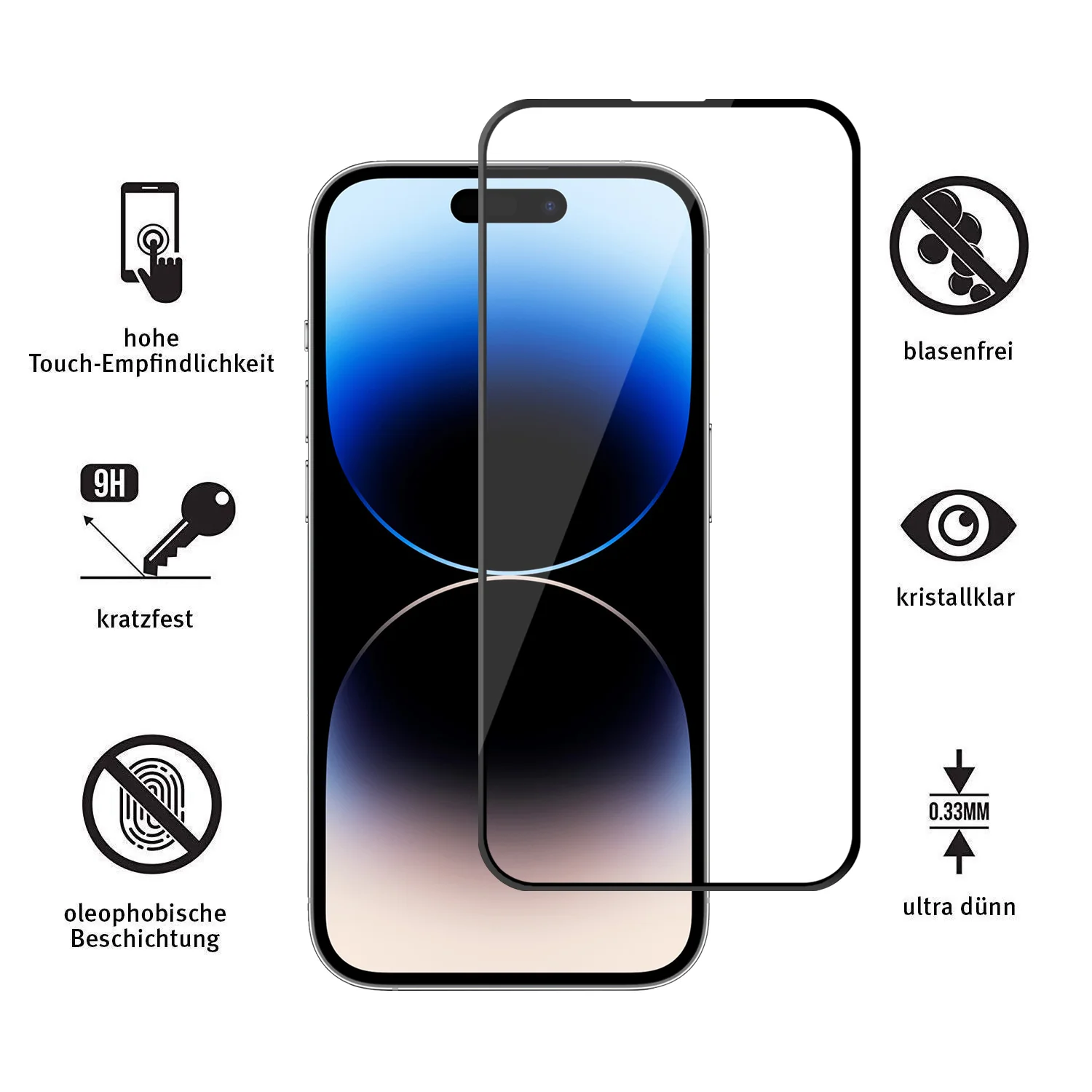 ArktisPRO iPhone 14 Pro FULL COVER Displayschutz GLAS - hüllenfreundlich - 3er Set - Image 3