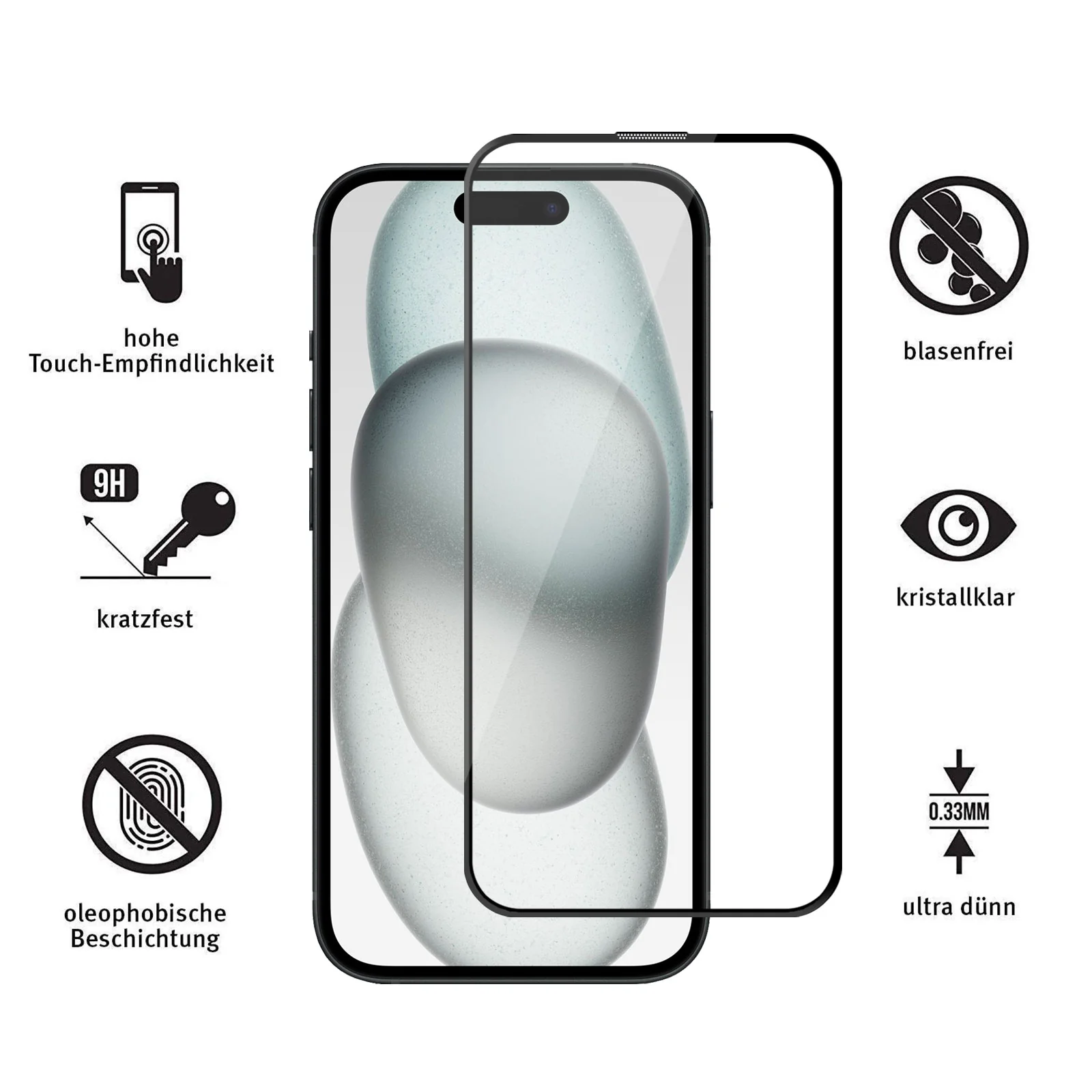 ArktisPRO iPhone 15 Plus FULL COVER Displayschutz GLAS - hüllenfreundlich - Image 3