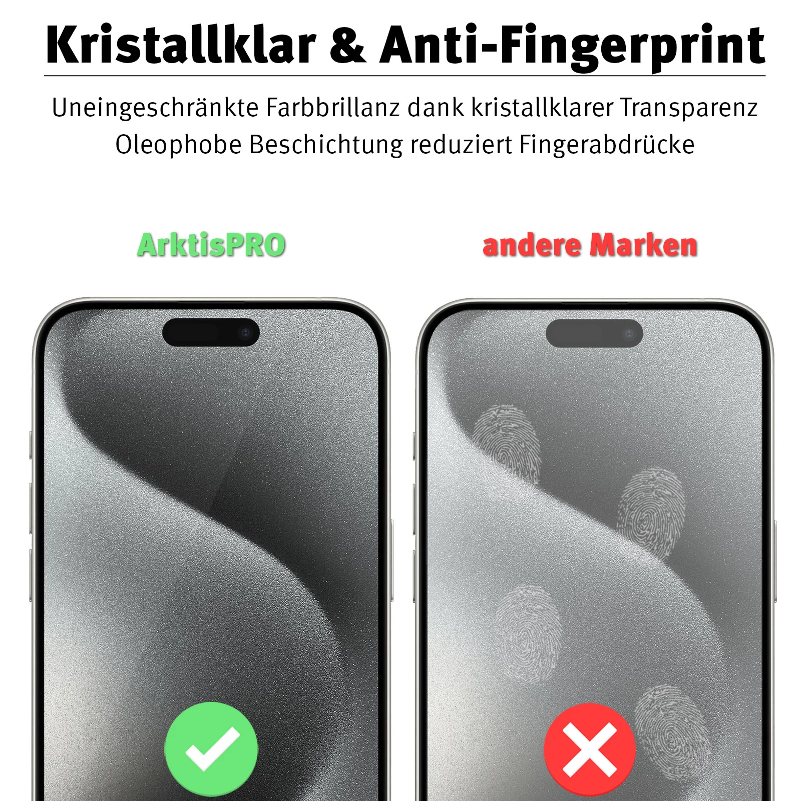 ArktisPRO iPhone 15 Pro FULL COVER Displayschutz GLAS - hüllenfreundlich - 3er Set - Image 4