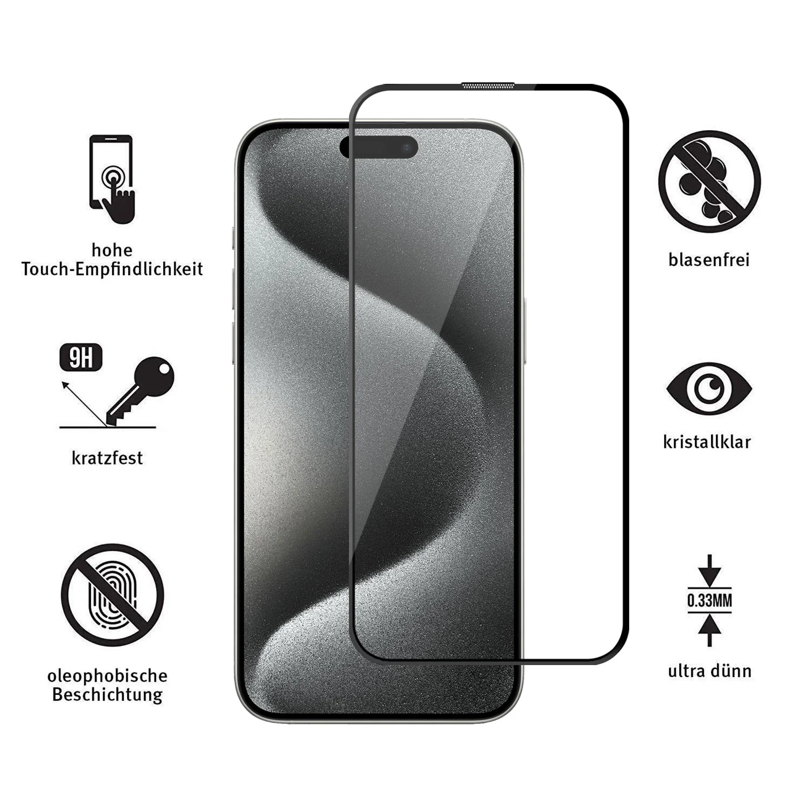 ArktisPRO iPhone 15 Pro Max FULL COVER Displayschutz GLAS - hüllenfreundlich - Image 3